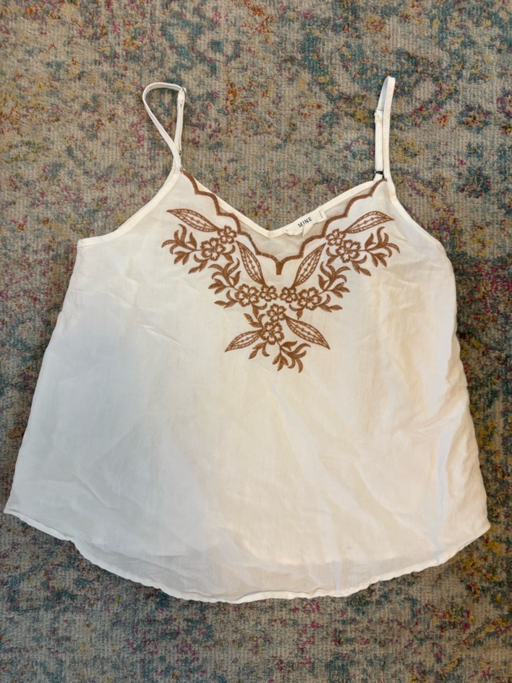 Women’s MINE S Small Summer Spring White Boho Spaghetti Strap Tank Top Shirt